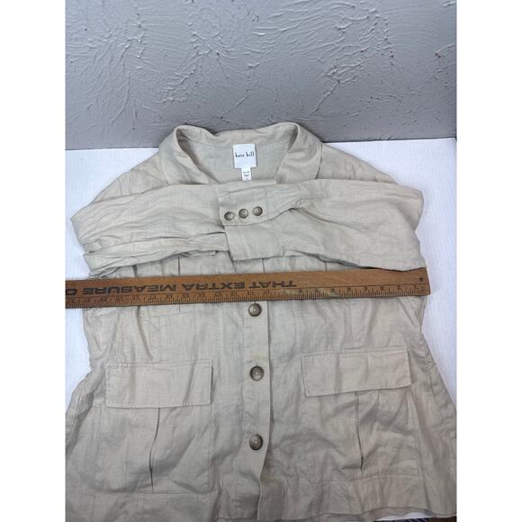 KATE HILL Tan Linen Button Front Jacket Smocked Utility Safari Womens Size 16 - Picture 5 of 5